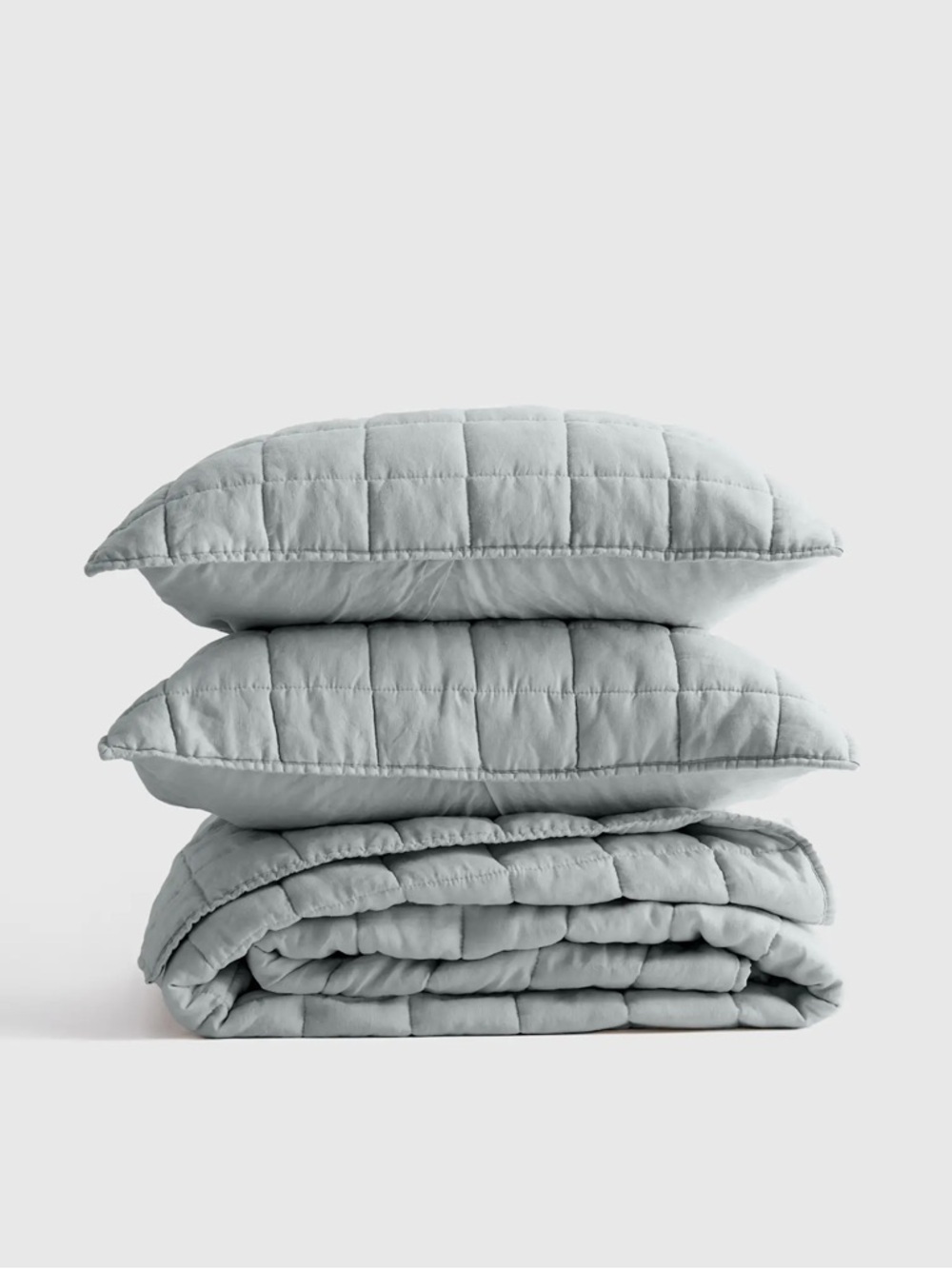 NWT QUINCE European Linen Box Quilt Set King/Cal King Mist 7472